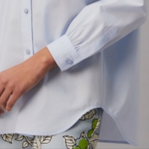 Tory Burch Light Blue Button Down Shirt with Gold Embroidery - Picture 10 of 16
